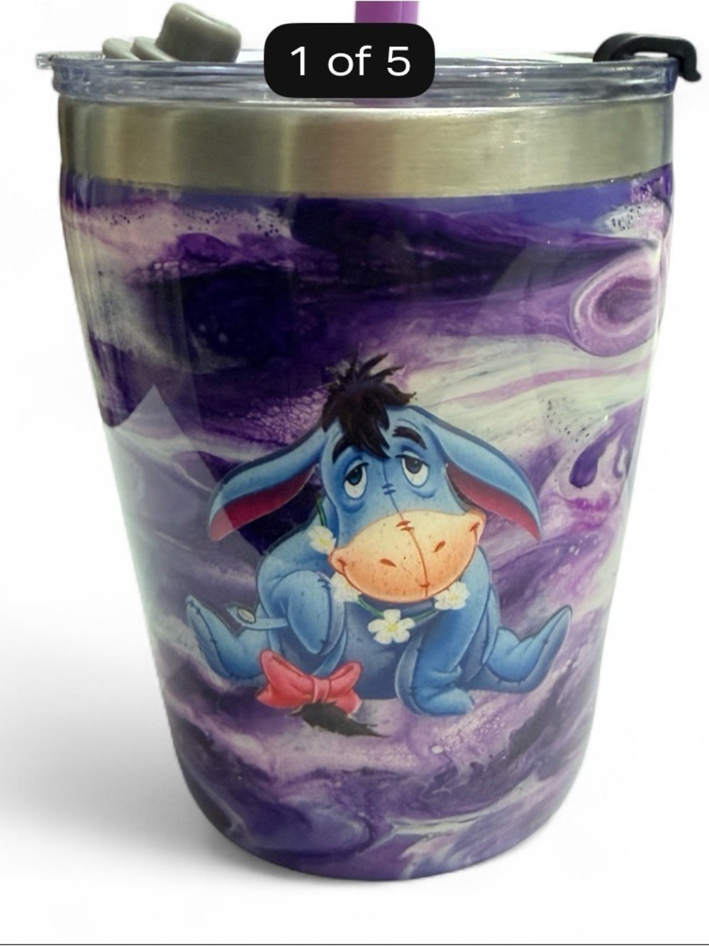Kids Purple Eeyore with marble Insulated Tumbler w/lid & straw